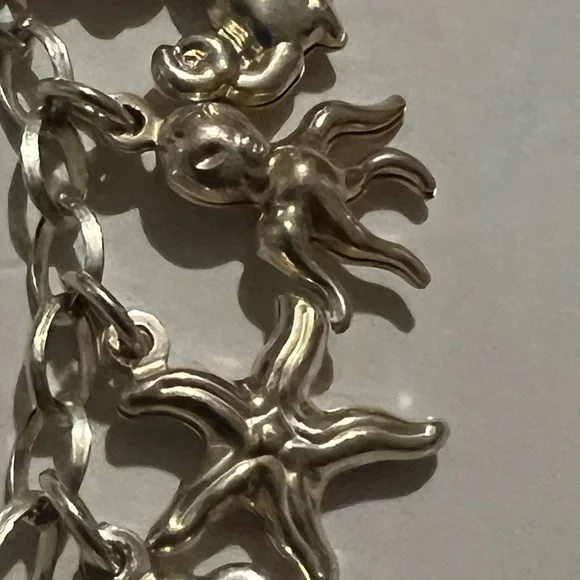 Dyadema 925 Italy Sterling Silver Charm Bracelet Crabs Starfish Jellyfish 7” - Picture 2 of 3
